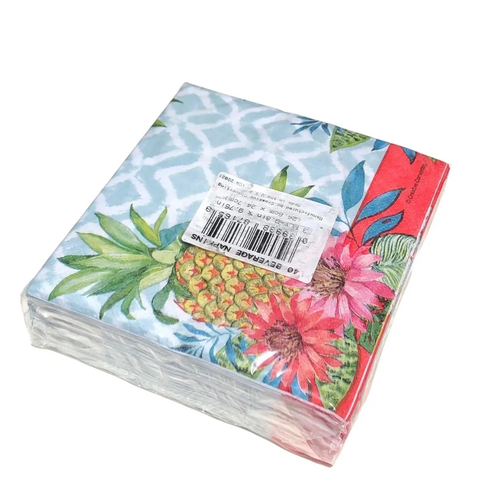 Creative Converting Tropical Pineapple Cocktail Beverage Paper Napkins, 40 ct
